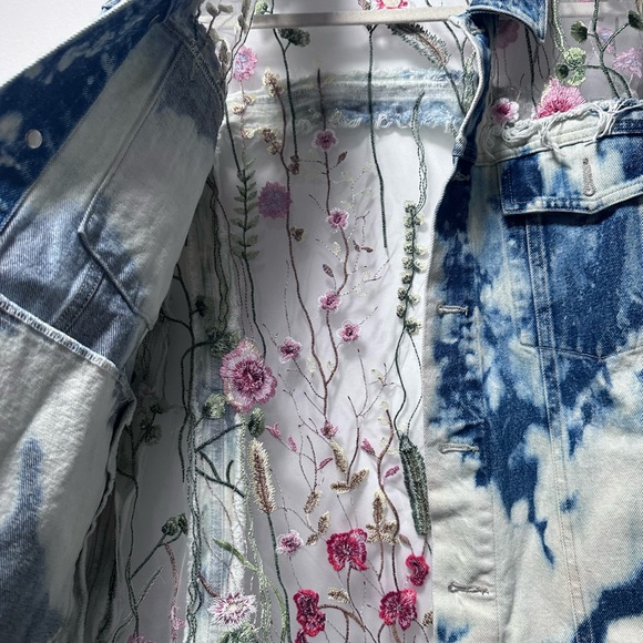 Y2K Canyon River Blues Embroidered Sheer-Panel Tie-Dye Denim Jacket oversized - Picture 13 of 16